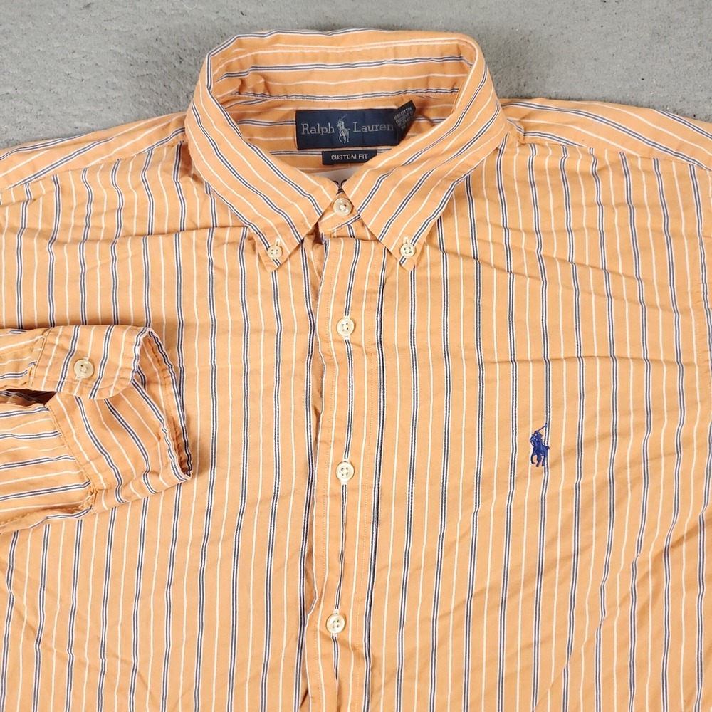 Ralph Lauren Shirt Mens XL Orange Striped Pony Button Up Long Sleeve
